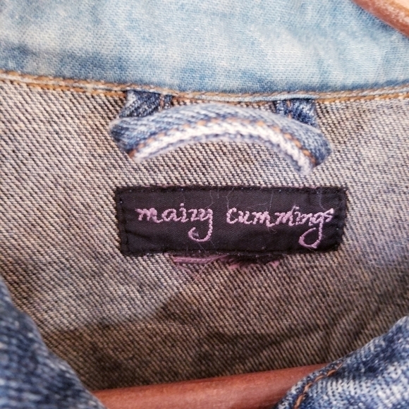 Vintage 90's Denim Jacket With Colourful Ribbon Details Size Medium Cotton - Picture 3 of 8